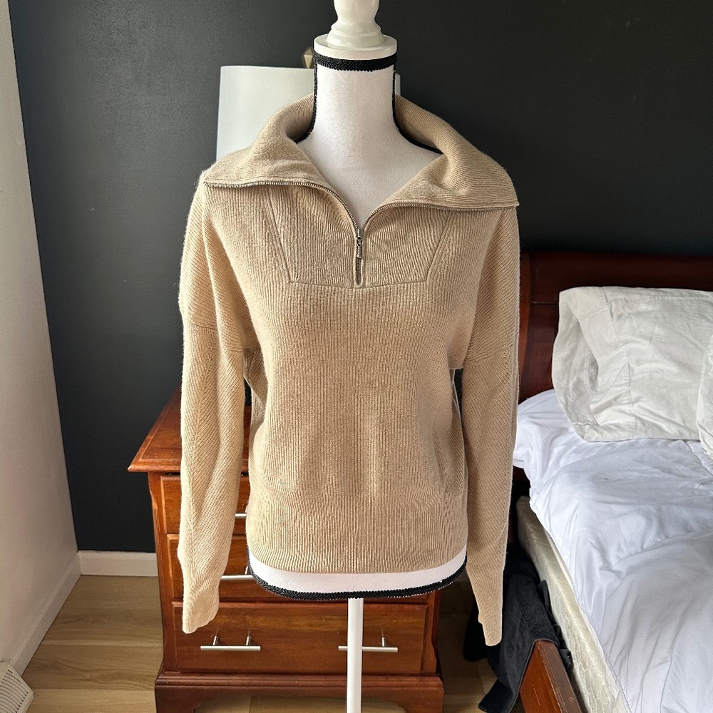 Sweaty Betty Zip Front Sweater - Tan - Size S